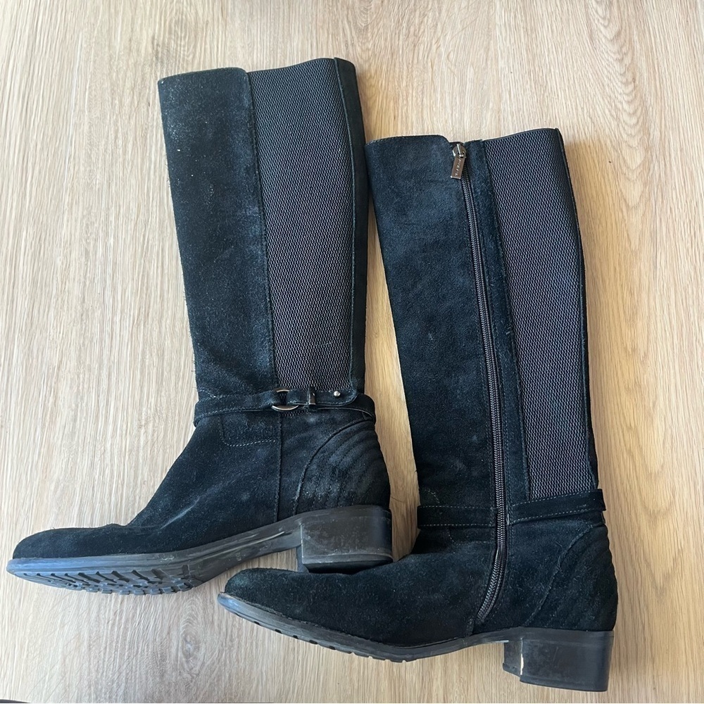 ** Aquatalia Tall Knee High Riding Boots Leather Suede Black 7.5
